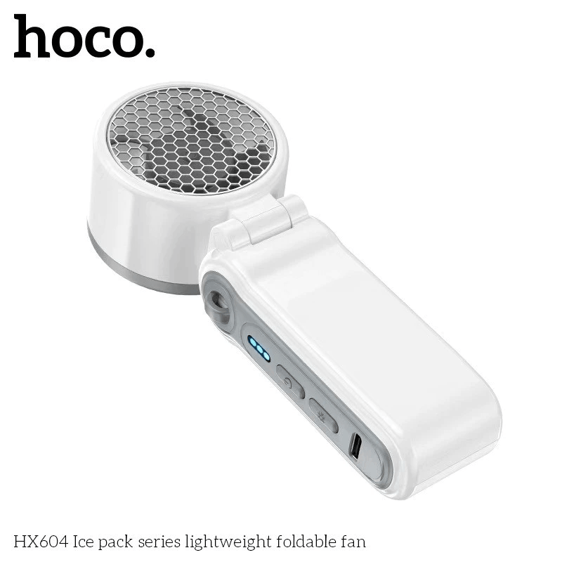 พัดลมพกพา HOCO HX604 สีขาว พร้อมแผ่นทำความเย็น พับได้ 90&deg; ความเร็วมอเตอร์ 10000 RPM แบตเตอรี่ 3000MAH